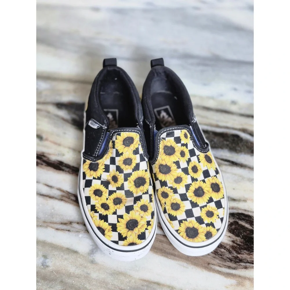 Vans Classic Slip-On Sunflower Checkerboard Black White Yellow Sneakers
